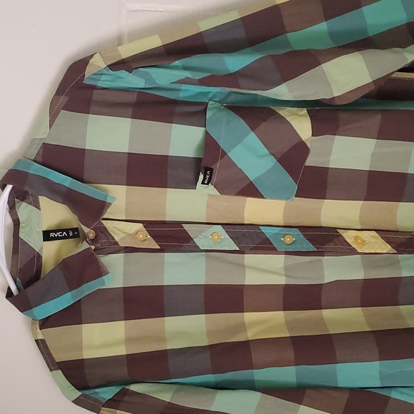 RVCA Long Sleeve Plaid Button Down Shirt Size Large - Picture 2 of 8